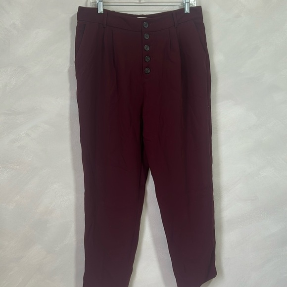 Anthropologie Sasha Button-Fly Tapered Trousers in Wine Red size 10 pants - Picture 2 of 10